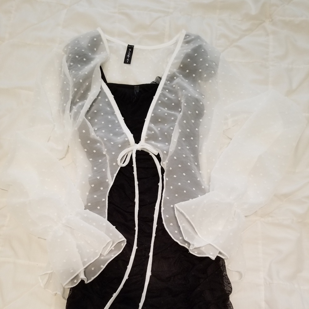 Bluemint Sheer ivory swiss dot tie closure top - Picture 3 of 7